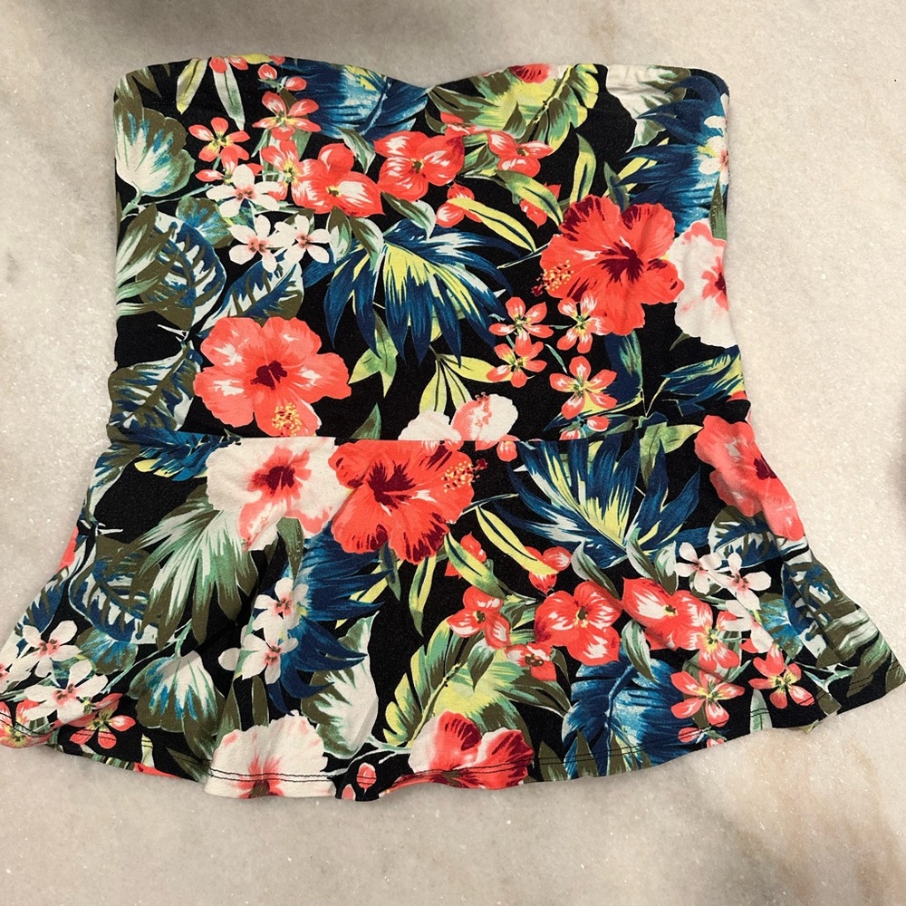 Express Tropical Floral Strapless Peplum